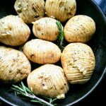 hasselback baked potatoes recipe with garlic rosemary herbs olive oil salt pepper vegan gluten free vegetarian dairy free