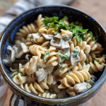 vegetarian stroganoff recipe with mushrooms sour cream vegan butter parsley over noodles