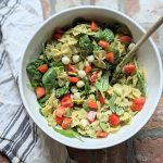 caprese pasta salad with pesto vinaigrette gluten free vegetarian healthy summer side dish