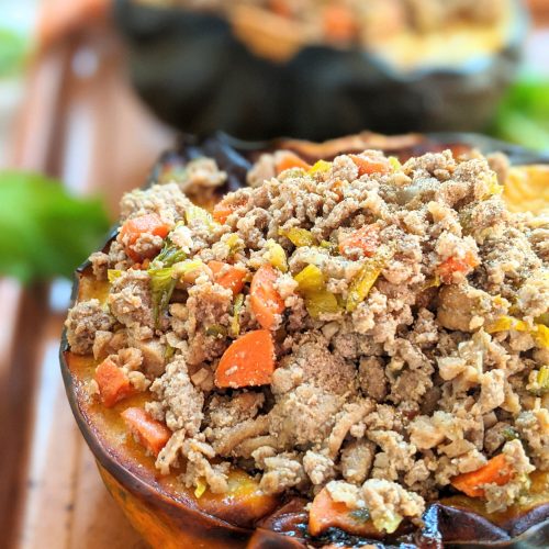 low carb keto acorn squash recipe with thanksgiving leftovers turkey and vegetables