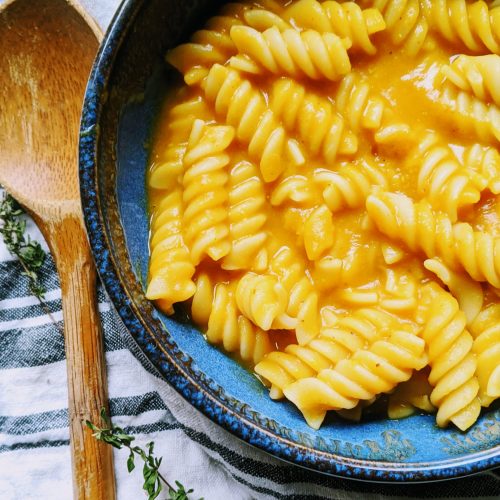 pumpkin lentil pasta vegan gluten free healthy easy pantry staple ingredients