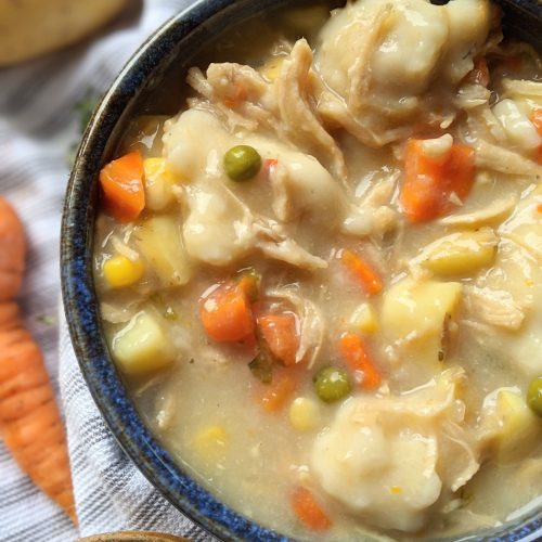 gluten free chicken and dumplings soup healthy dairy free no milk gluten free option thanksgiving leftovers recipe