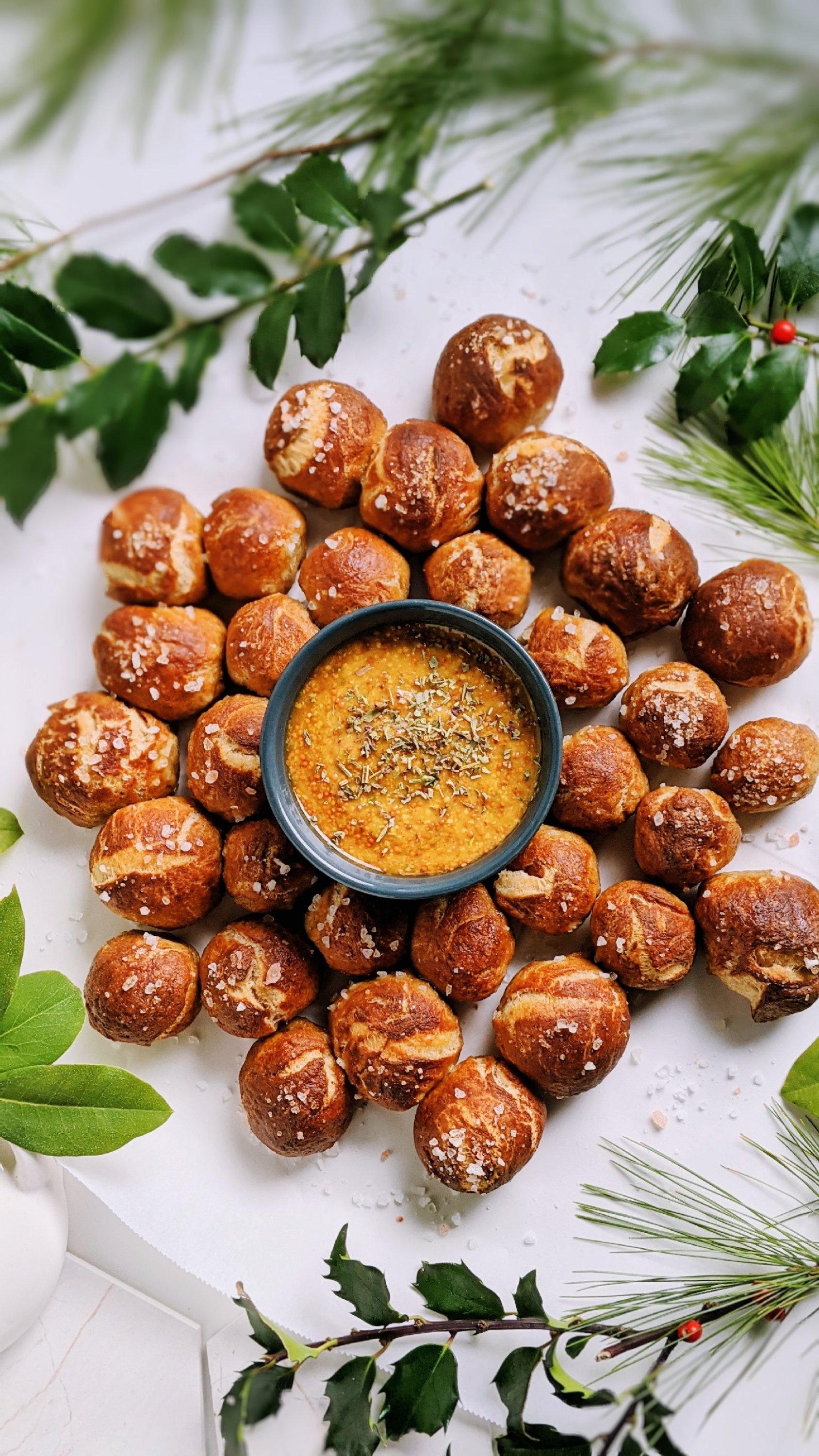 Whole Wheat Pretzel Bites Recipe with Sweet Herb Mustard