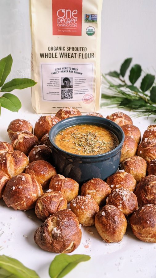 Whole Wheat Pretzel Bites Recipe with Sweet Herb Mustard