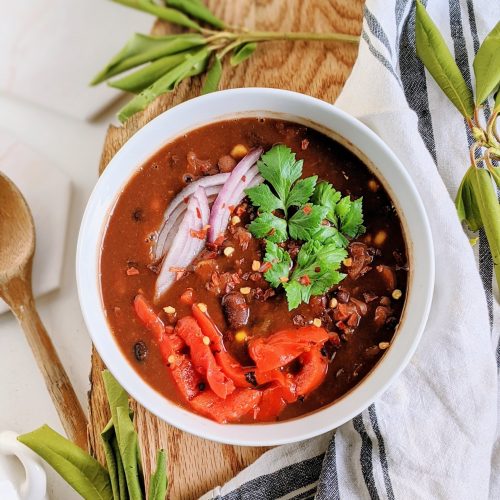 three bean chili vegan 3 beans chili recipe healthy high protein soups stews vegetarian gluten free meals healthy kidney beans black beans and pinto beans stew
