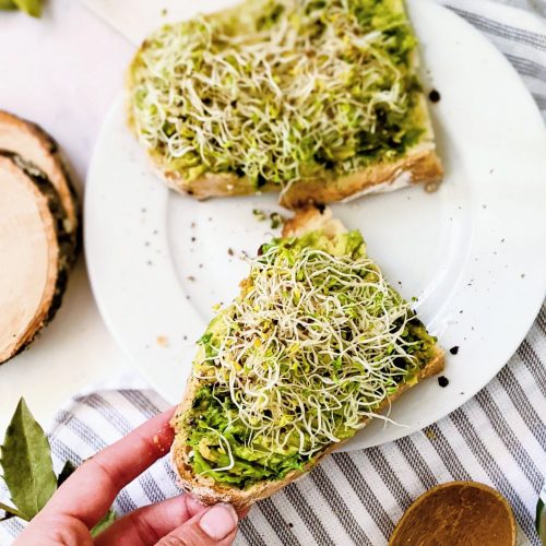 avocado toast with sprout recipe vegan gluten free breakfast ideas with avocado and sprouts together. Eat sprouts for breakfast with this healthy and light avocado toast crunchy and delicious.