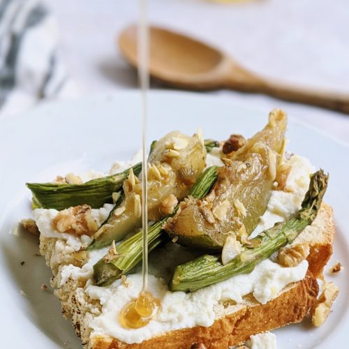 savory ricotta toast with vegetables and honey asparagus and zucchini on toast for breakfast vegetable toast recipes