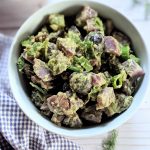 purple potato salad no mayo with herbs green onion parsley and dill vegan gluten free vegetarian purple potatoes