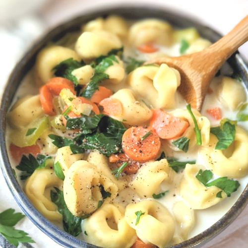 instant pot vegetarian creamy tortellini soup with half and half cream tortellini soup with carrots and celery and parsley