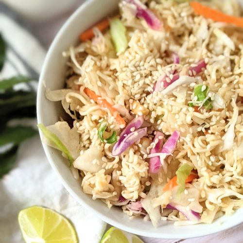 ramen salad with coleslaw in a sesame lime dressing with peanuts