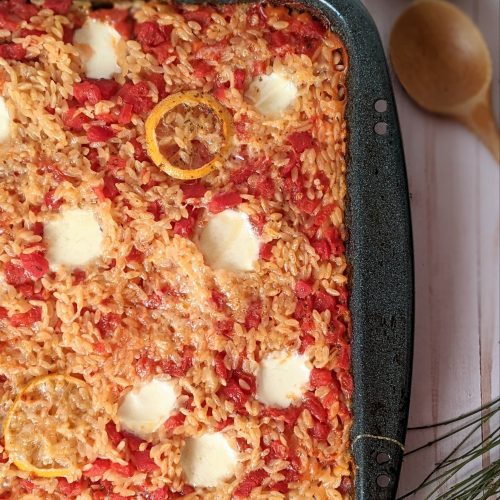 sheet pan pasta lemon mozzarella cheese vegetarian one pan dinners cook pasta in the oven easy orzo recipes