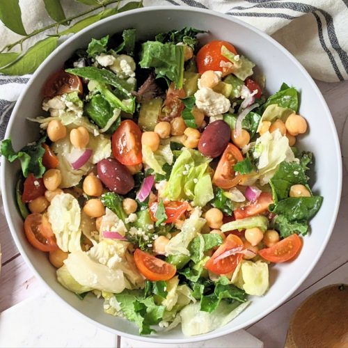 greek chopped chickpea salad recipe healthy greek salad with chickpeasa tomatoes cucumber kalamata olives olive oil red wine vinegar dressing red onion