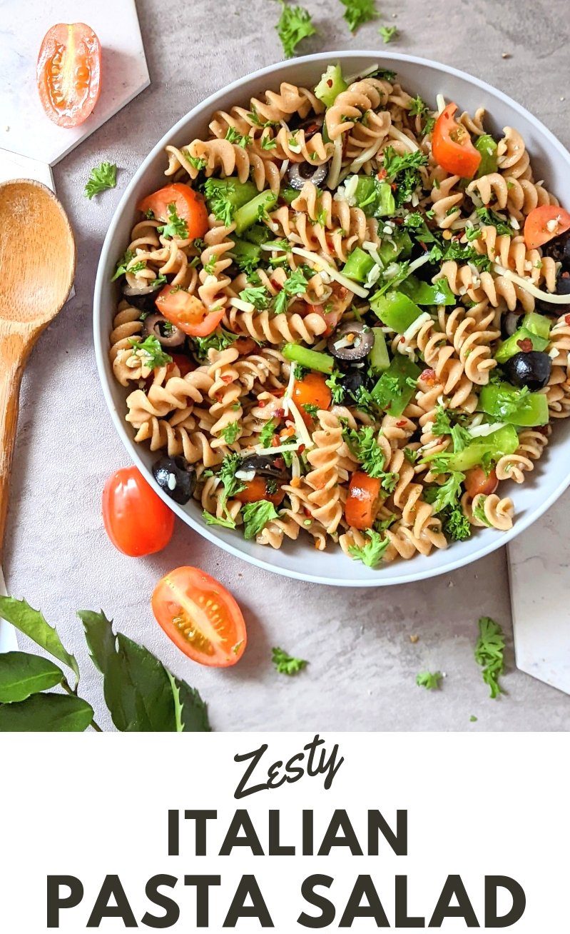 vegan italian pasta salad with zesty homemade dressing recipe vegetarian side dishes cookout bbq plant based italian recipes with cold pasta