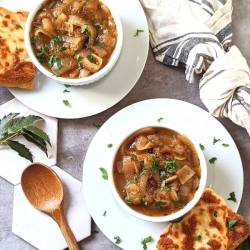 slow cooker french onion soup recipe caramelized onion soup vegetarian dinner party appetizers fancy soup to serve guests.
