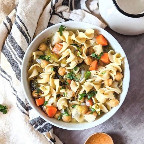 vegetarian chicken noodle soup recipe healthy vegan chicken noodle soup without meat chickpeas instead of chicken substitute in soups.