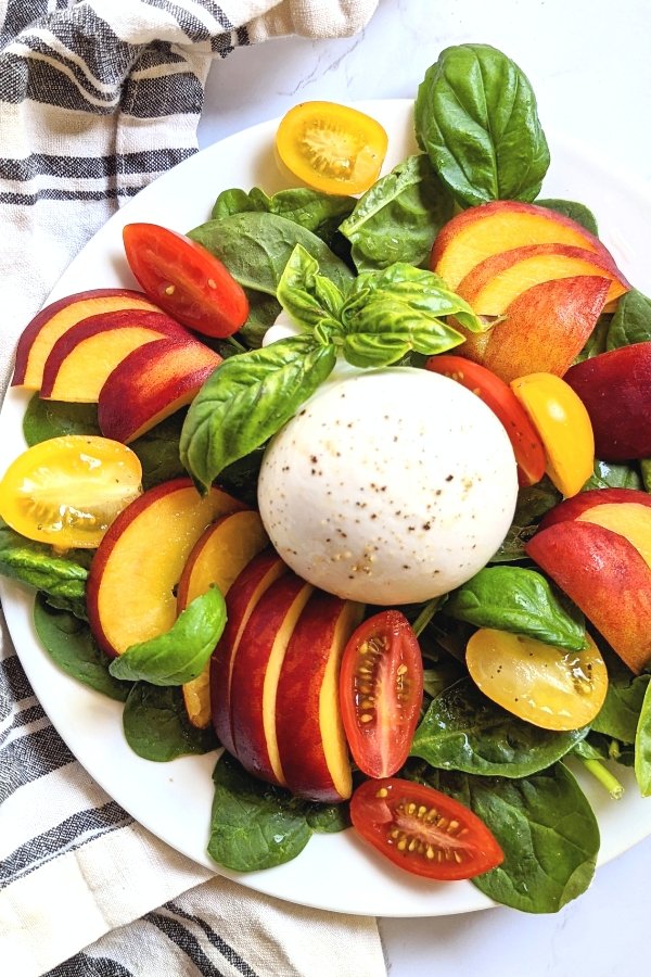 burrata salad with peaches recipe healthy gluten free burrata salad without meat fruit and cheese salad with basil