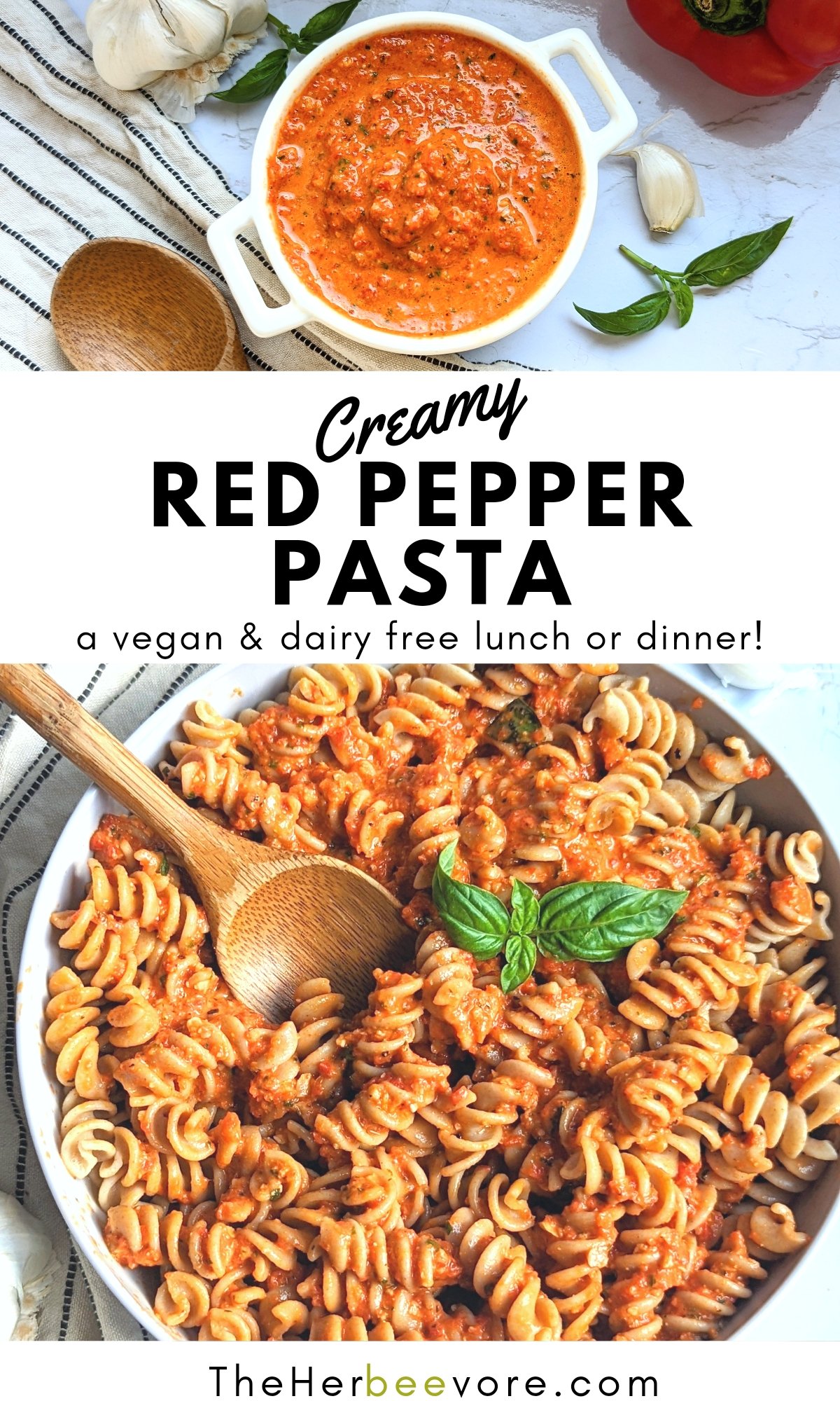 Creamy Red Pepper Pasta Recipe (Vegetarian, Dairy Free)