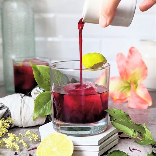 hibiscus cocktail with tequila lime agua de Jamaica cocktail with hibiscus simple syrup