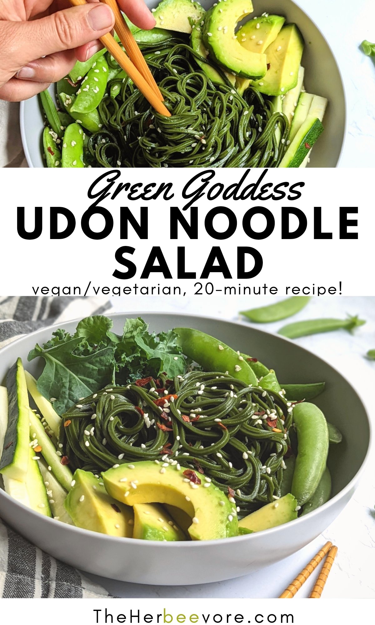 udon noodle salad recipe with avocado cucumber pea pods edamame and kale