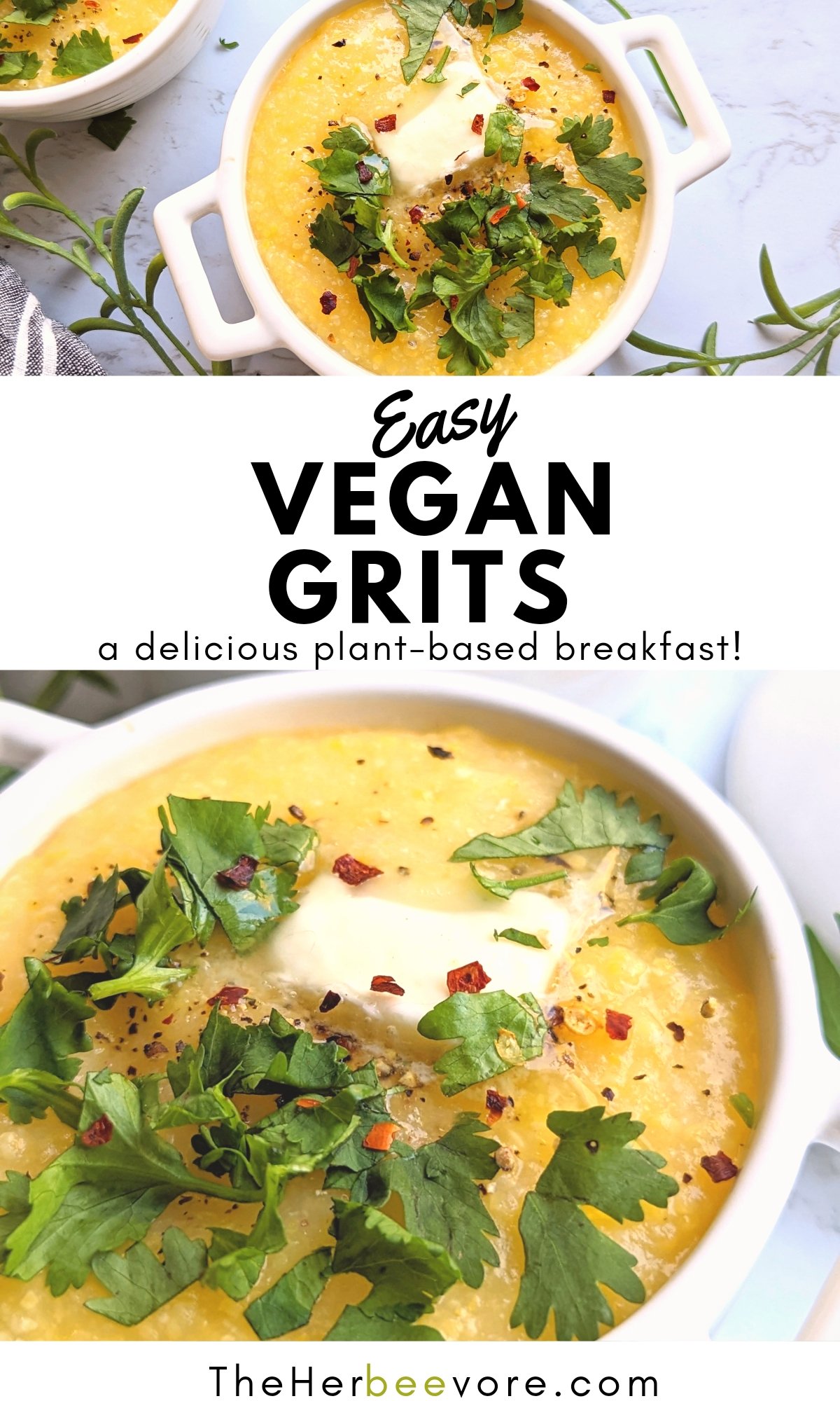 vegan grits recipe plant based no butter grits healthy homemade corn polenta grits