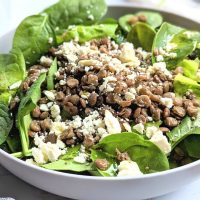 spinach salad with brown lentils healthy high protein vegetarian salads vegan option with no feta cheese in a bowl with fresh salad recipes for january.