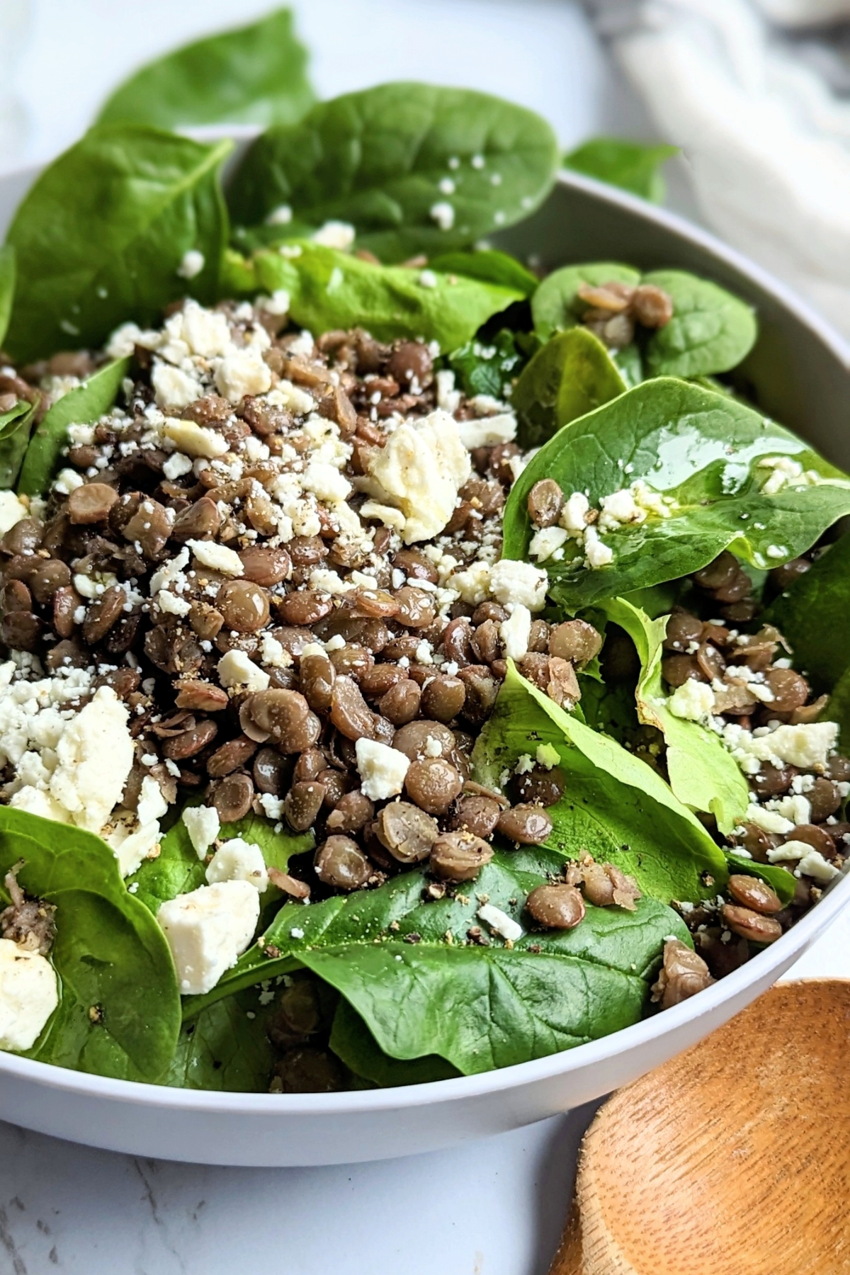 spinach salad with lentils healthy filling salad recipes with brown lentil salad with greens and feta cheese
