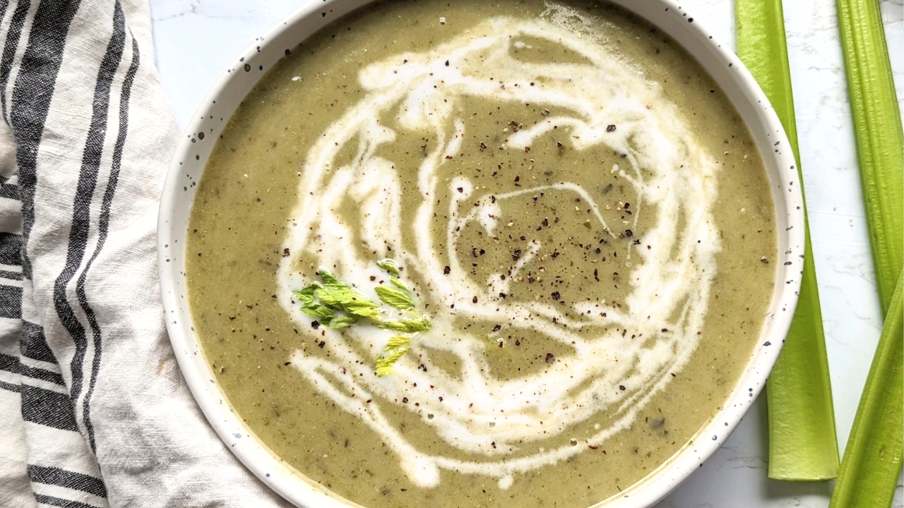 how to make cream of celery soup vegan with celery onions garlic olive oil coconut milk and spices