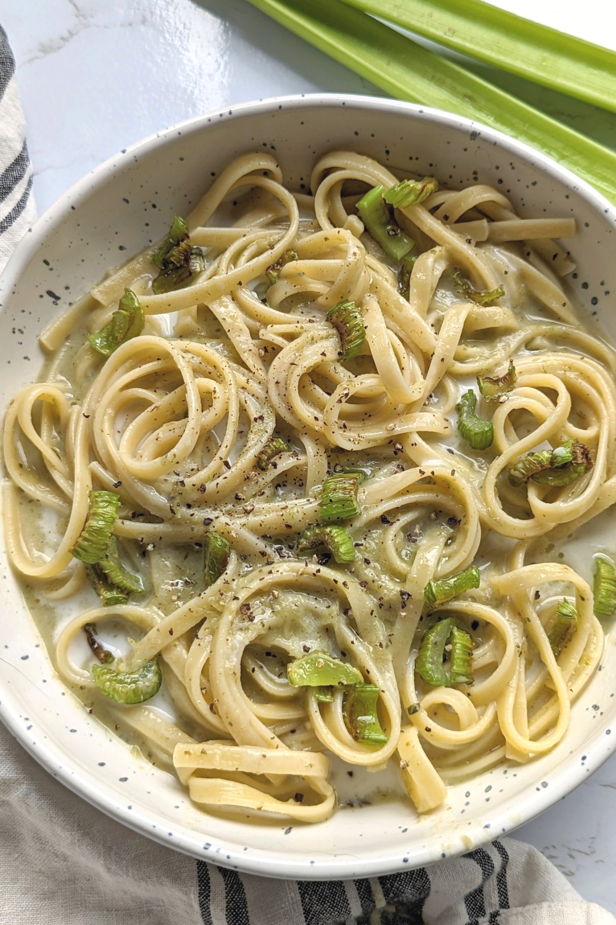 celery pasta recipe with onions garlic coconut milk celery noodles recipe vegan vegetarian and dairy free