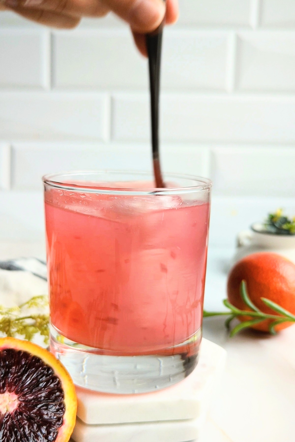 blood orange cocktail with vodka simple syrup and triple sec