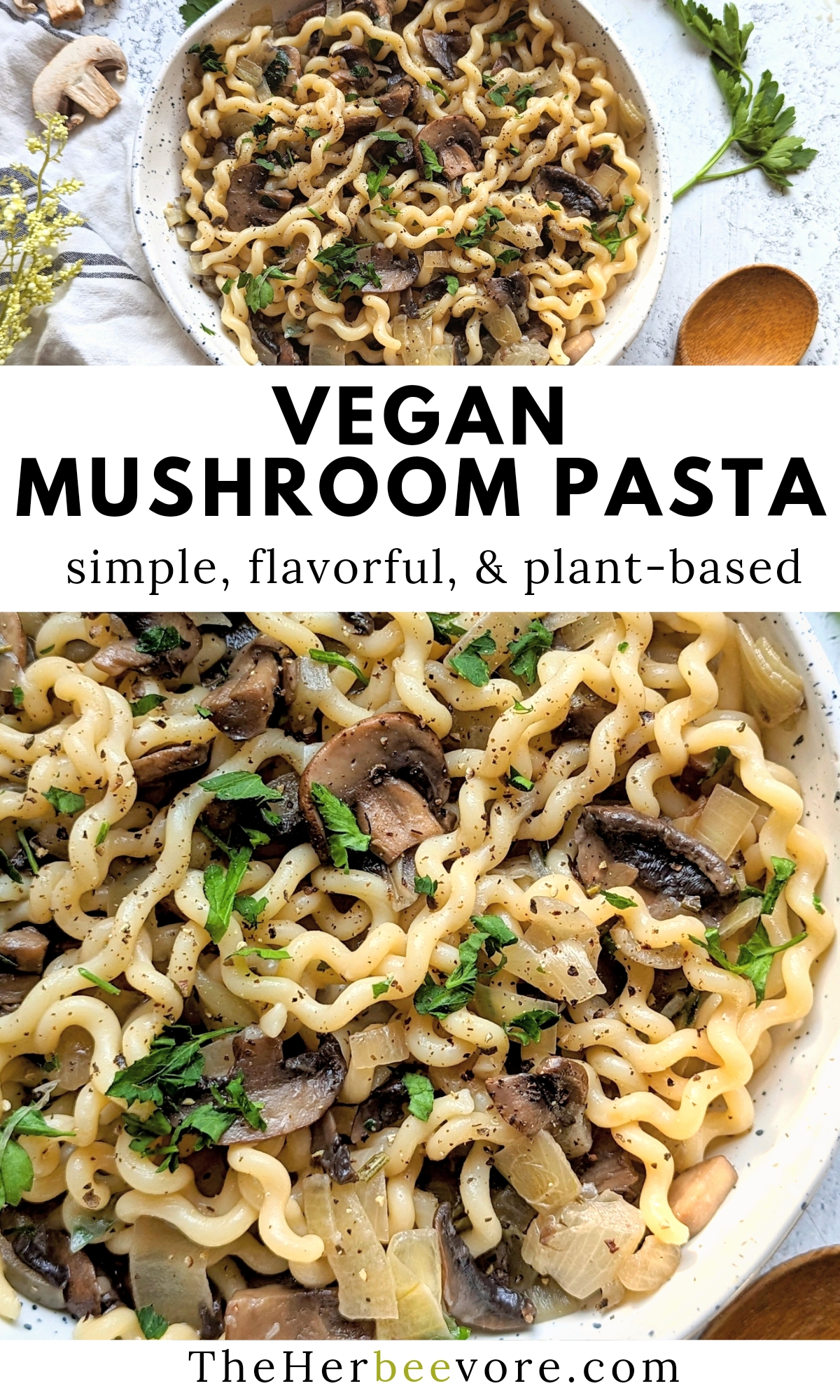 vegan mushroom pasta recipe with coconut milk fresh parsley and garlic