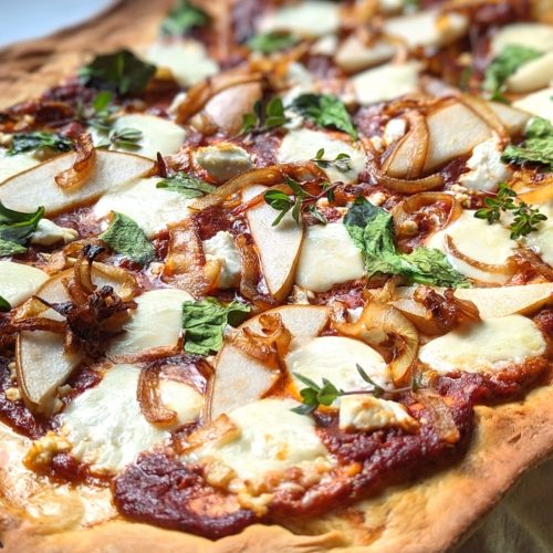 pizza goat cheese topping for pizza easy baked goat cheese pizza with tomato sauce pears and homemade dough fancy pizza recipes