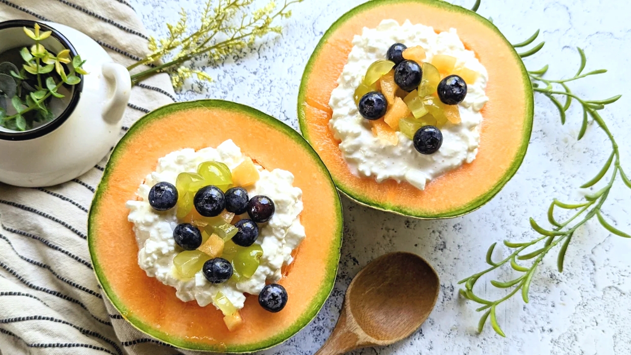 fruit cottage cheese bowls stuffed cantaloupe recipe with berries cottage cheese fruit salad recipe healthy high protein gluten free breakfasts