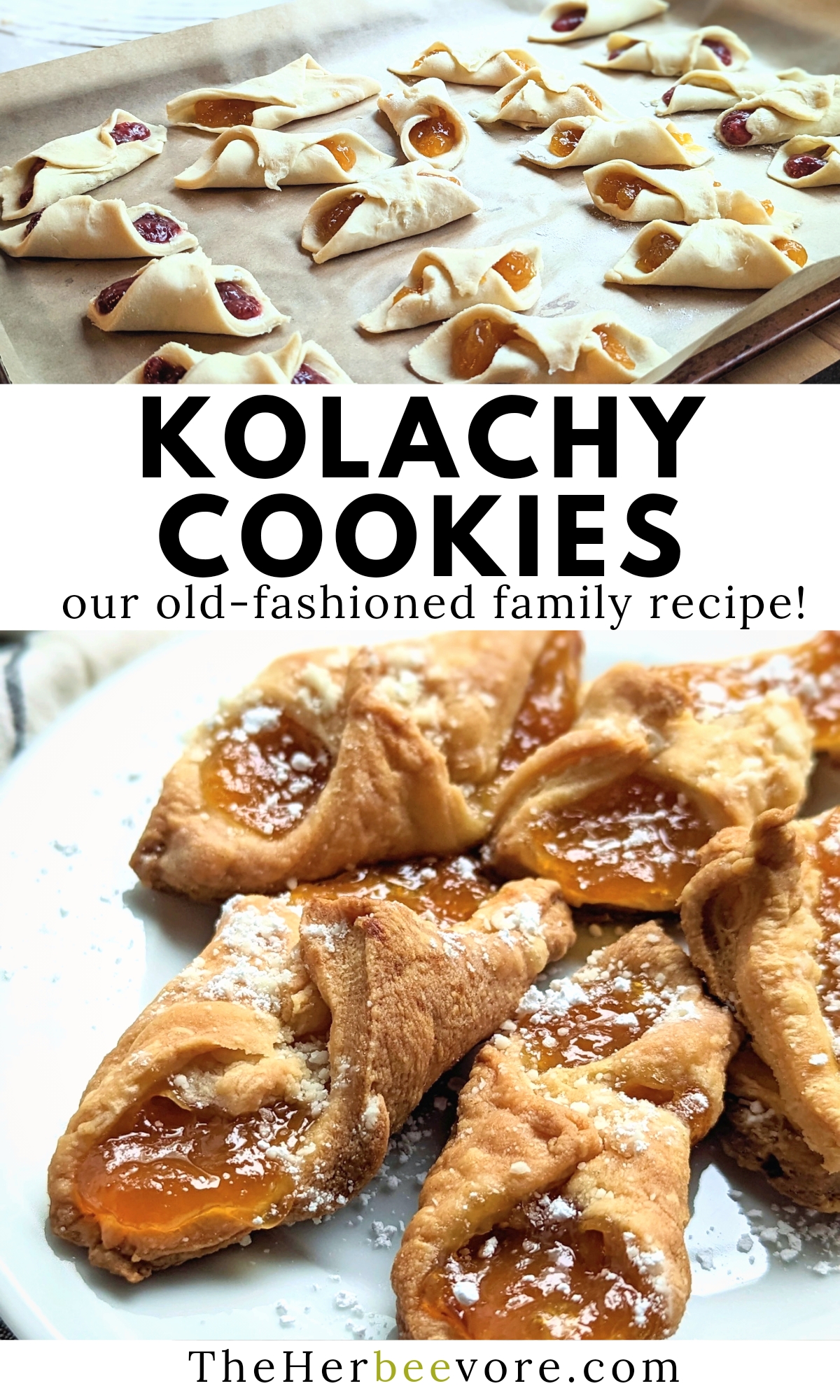 apricot kolachy cookies with a simple 4 ingredient cookie dough and apricot jam and preserves