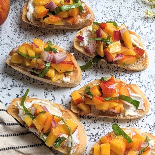 fruit bruschetta recipe with peaches and honey goat cheese toasts with basil summer appetizer recipes