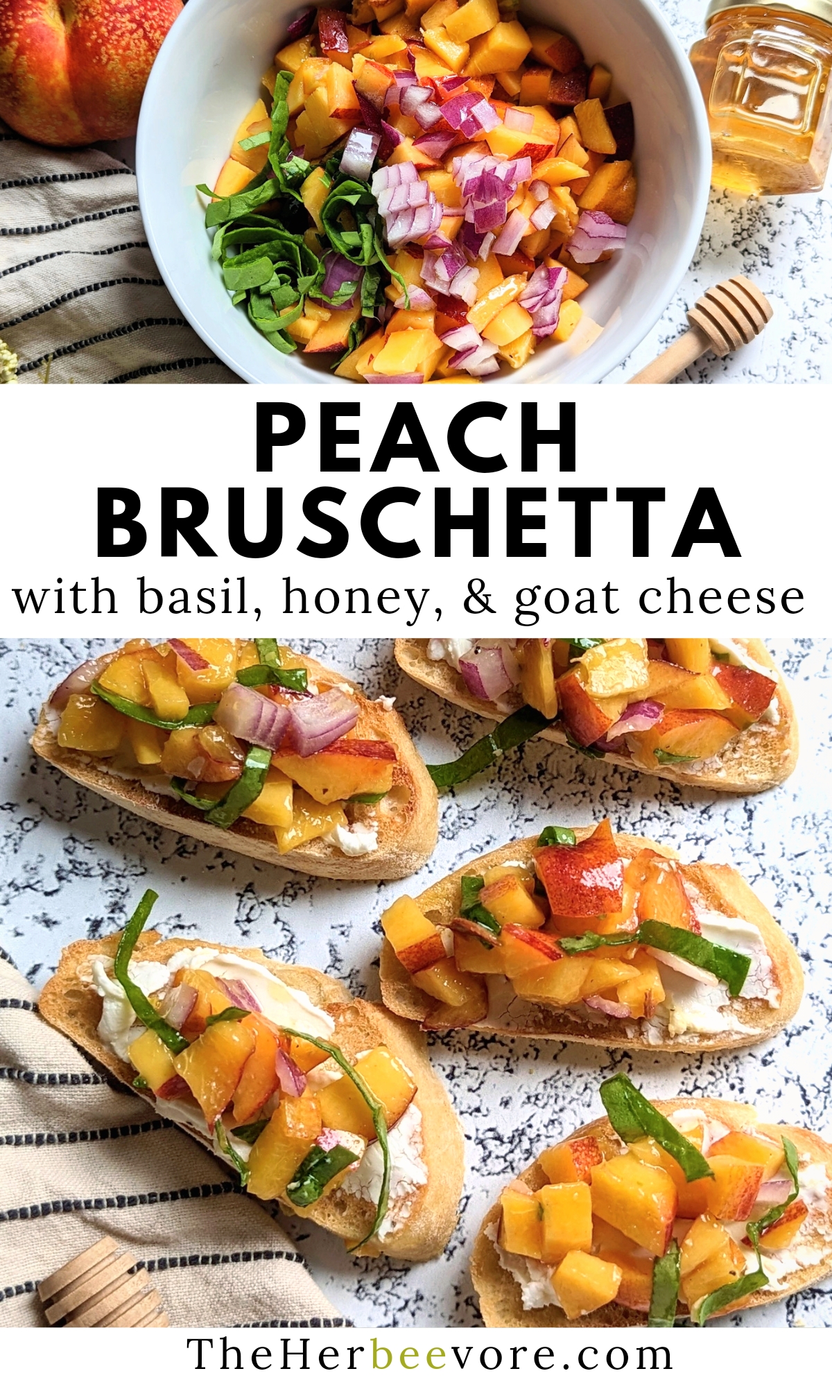 peach bruschetta with goat cheese honey and basil on toasted bread fancy summer appetizers