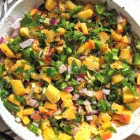 fruit salsa with peaches or nectarines jalapeno peppers cilantro tomatoes and red onion lime juice slat and pepper raw vegan vegetarian gluten free dairy free appetizers