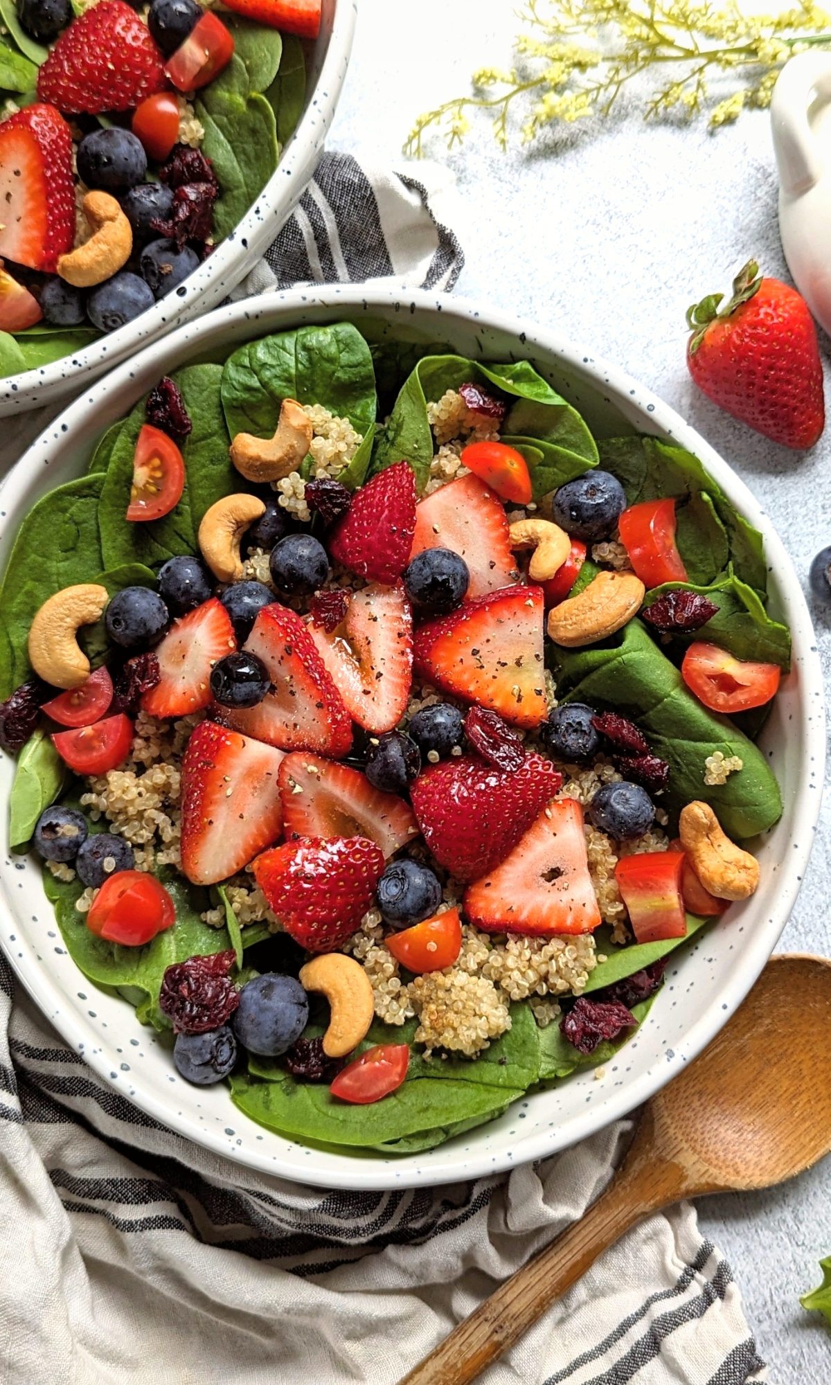 summer strawberry salad recipe with spinach and blueberry salad with nuts and a honey lemon vinaigrette dressing vegetarian summer side salads for guests gluten free side salads