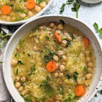 chicken noodle soup with spaghetti squash and chickpeas instead of meat and pasta healthy lighter vegan chicken noodle without noodles