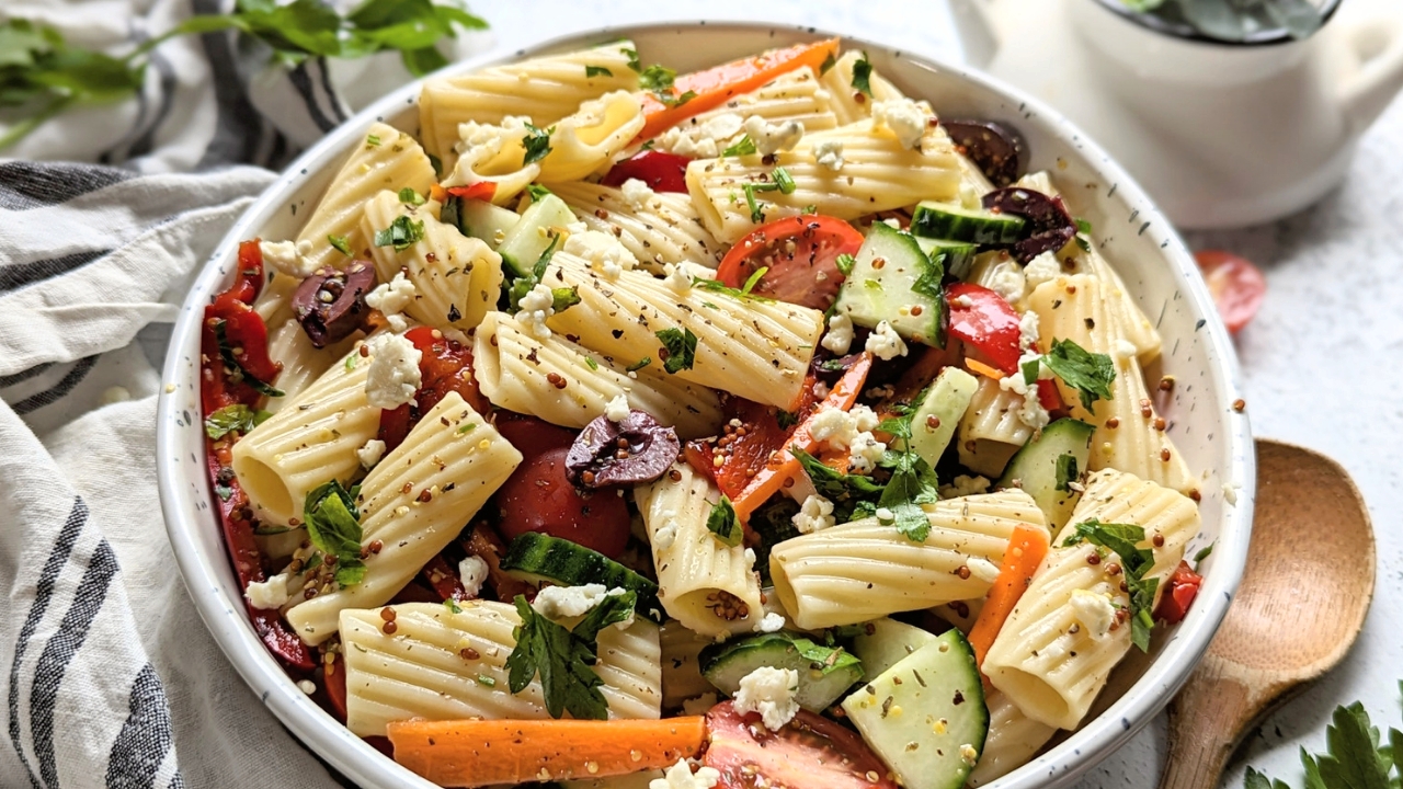 rigatoni salad recipe big pasta salad with rigatoni ridged noodles in a homemade italian vinaigrette