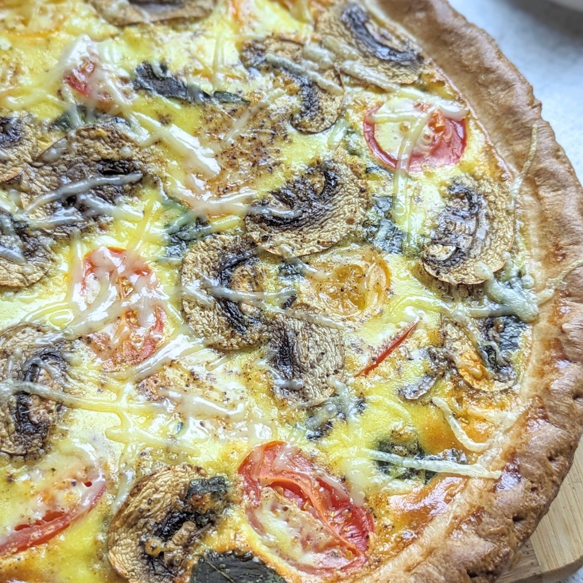 mushroom tomato quiche recipe easy vegetarian egg quiche with basil and parmesan cheese with frozen crust