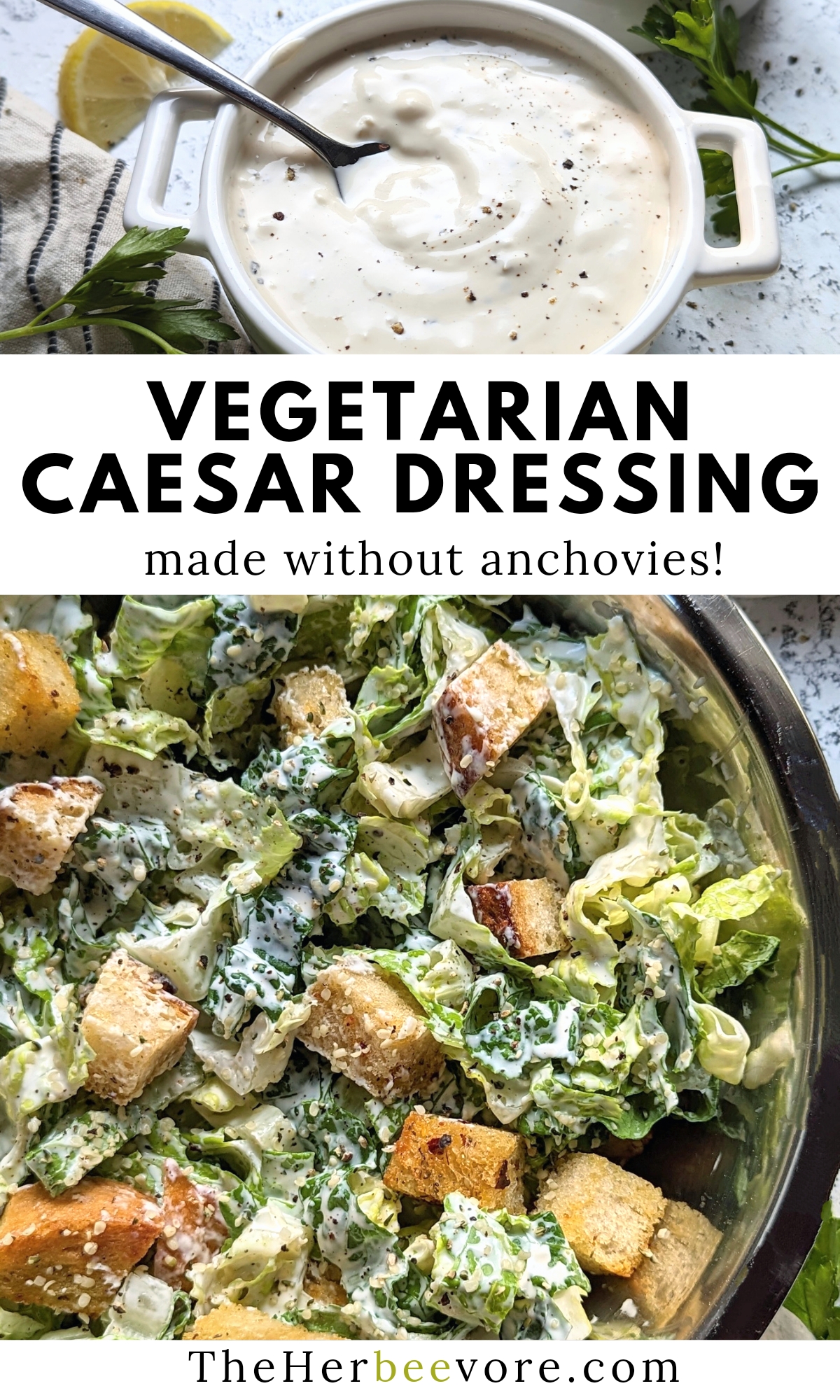 vegetarian caesar dressing recipe no anchovies meatless Caesar salad dressing homemade
