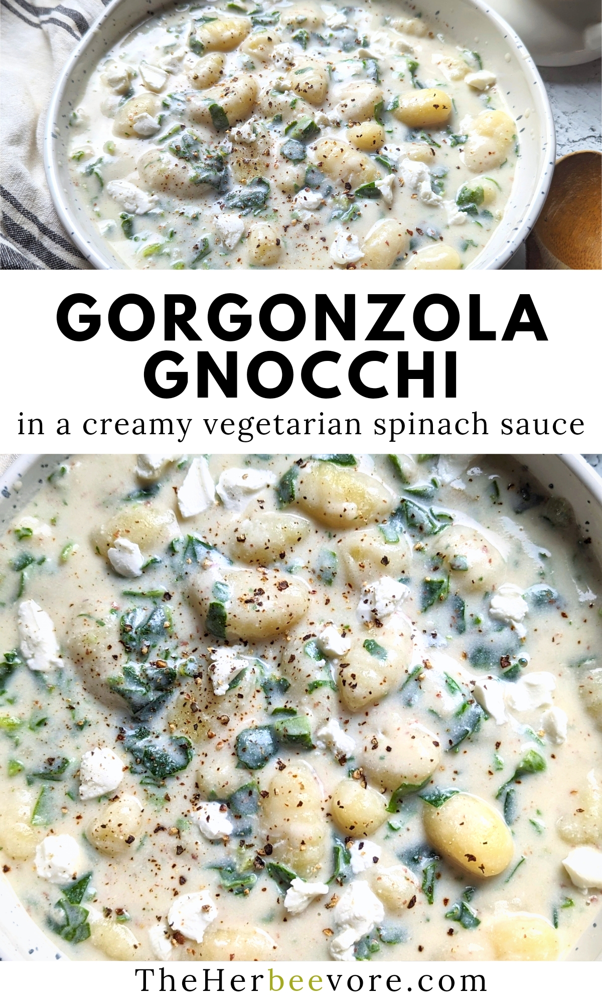 gorgonzola gnocchi recipe with spinach in a creamy alfredo sauce without cream