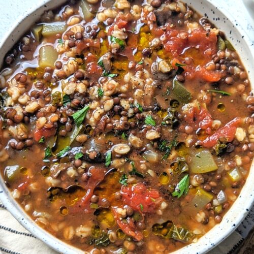 lentil soup with barley recipe high fiber lunches for fall winter or spring hearty vegetable soup with mushrooms and lentils