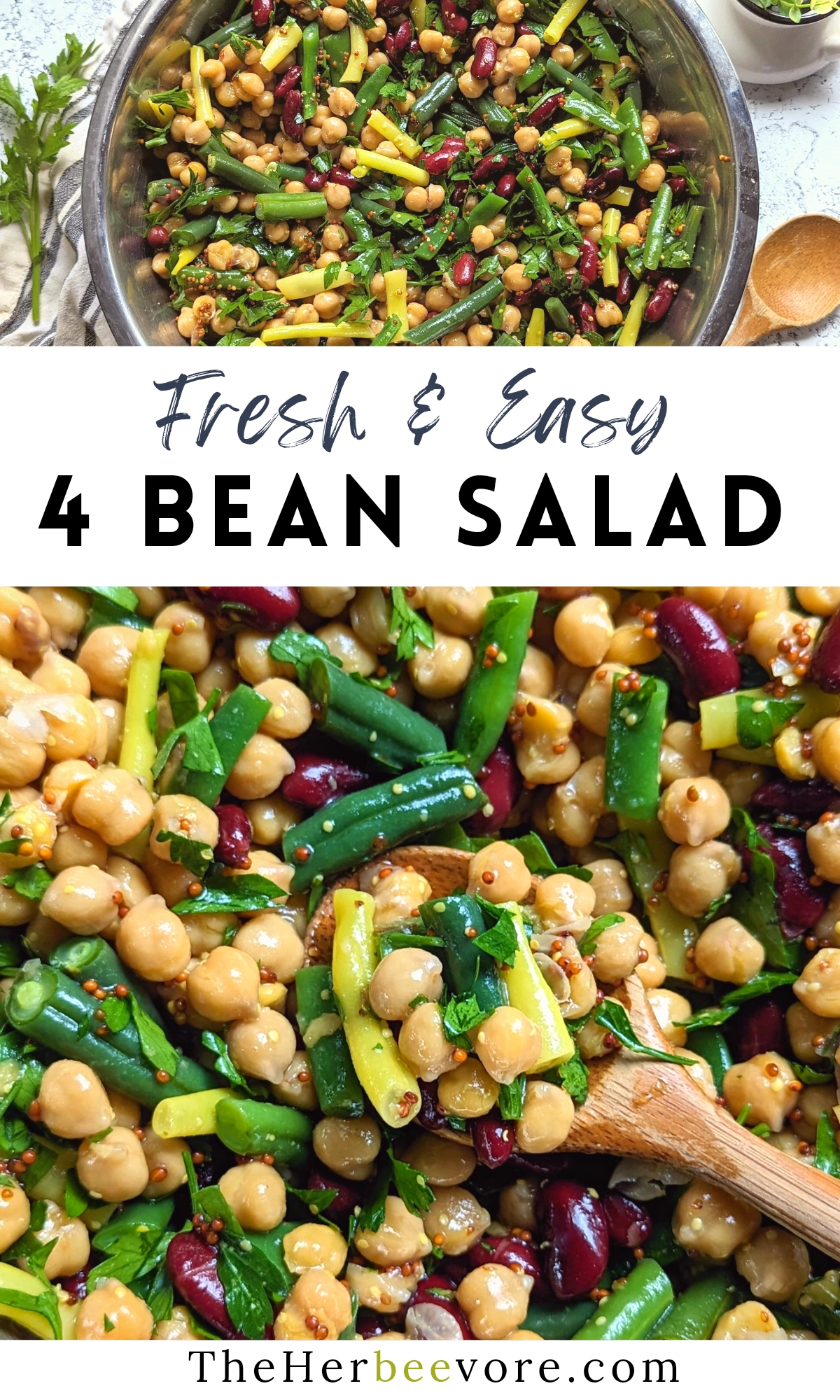 4 bean salad with fresh green beans yellow wax beans kidney beans and chickpeas
