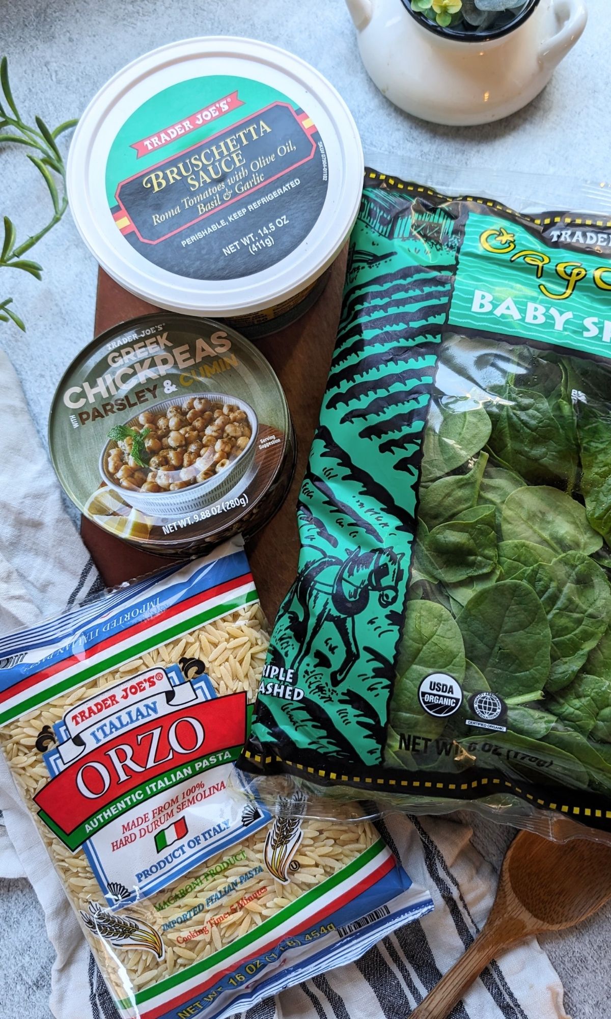 best vegan trader joe's pasta salad recipe with baby spinach bruschetta sauce greek chickpeas and orzo pasta vegetarian