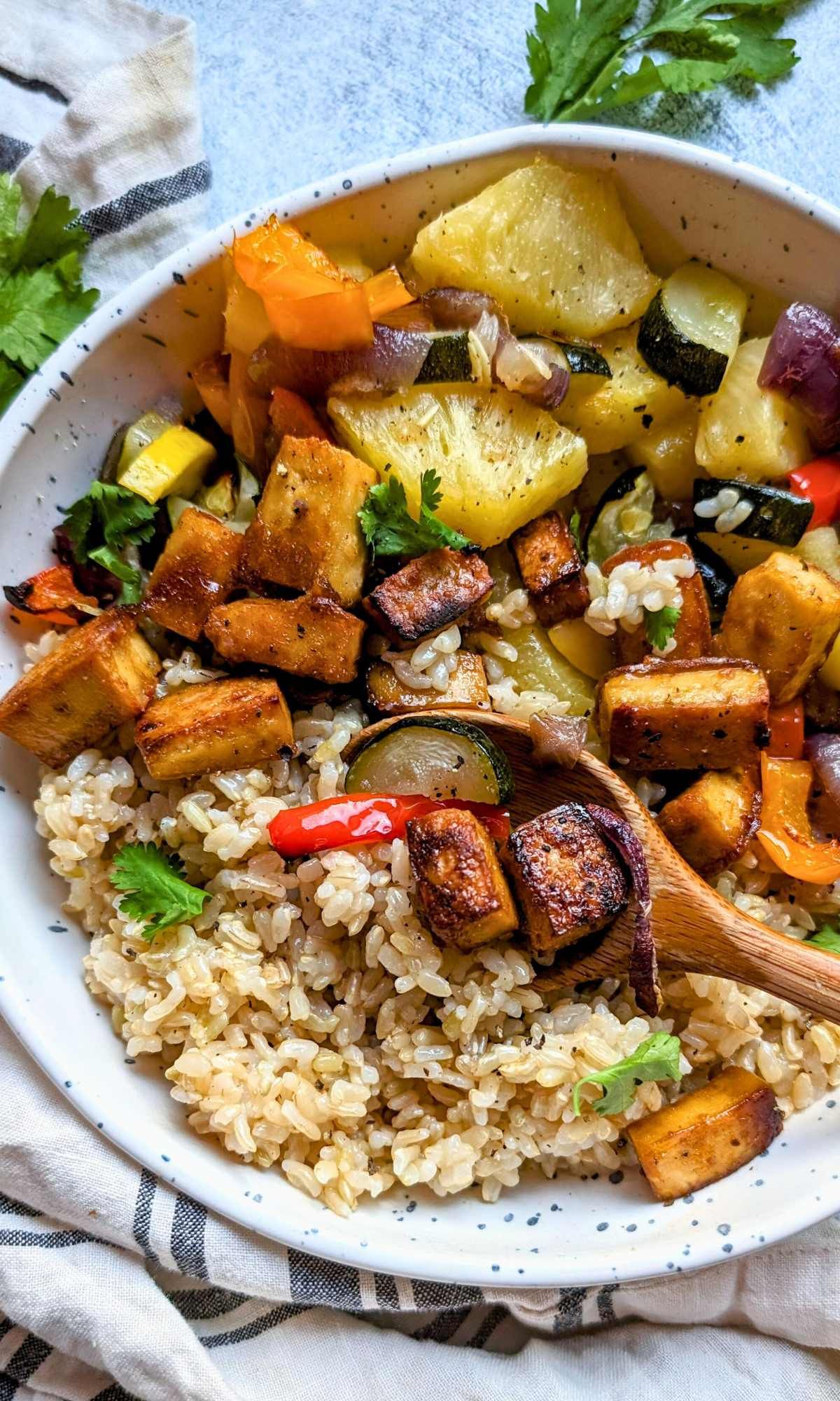 hawaiian sheet pan dinner recipes healthy homemade baked tofu and veggies pineapple roasted in oven tropical savory dinners