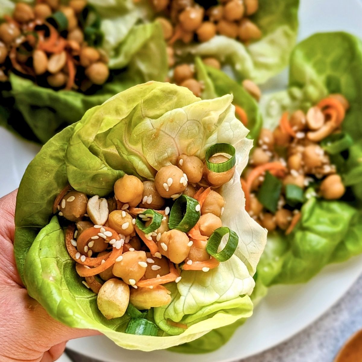 chickpea lettuce wraps with a spicy peanut dressing vegan asian appetizer recipes