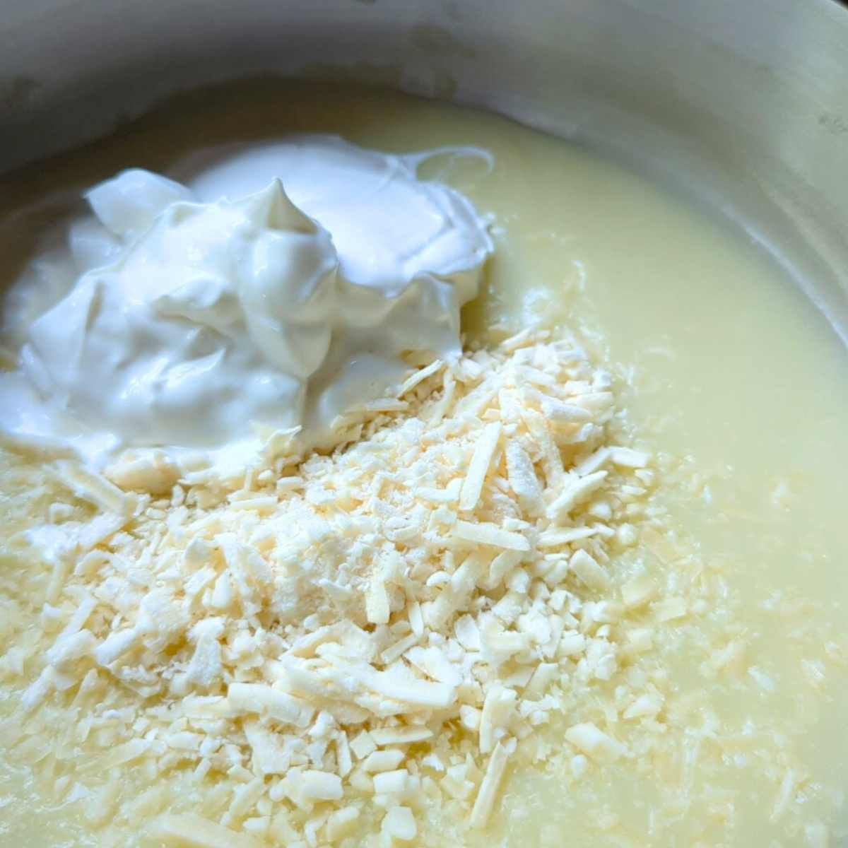 sour cream and parmesan cheese in a creamy alfredo sauce.