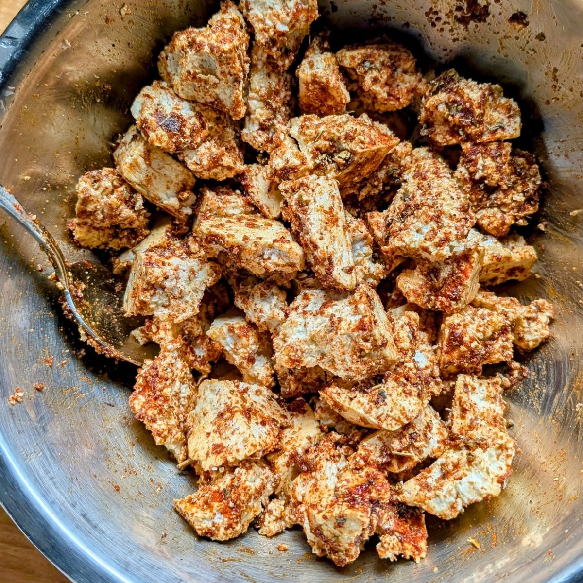 a bowl of spiced tofu with shawarma spices easy middle eastern vegan inspired dishes.