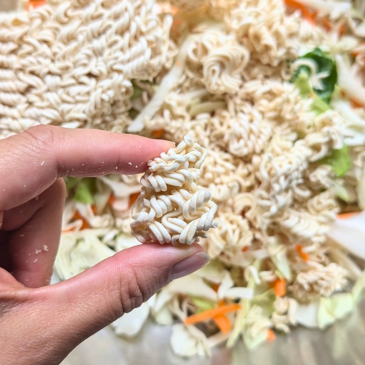 how to crush ramen noodles for salad with coleslaw.